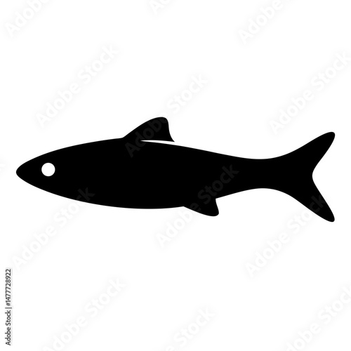 anchovy vector silhouette icon - ideal for fishing logos, seafood icons, and aquatic-themed graphics.