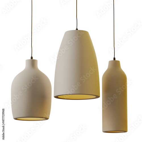 Three white light fixtures hanging from the ceiling