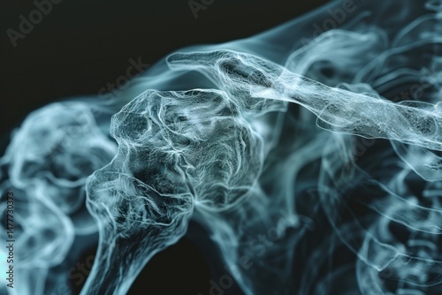 Detailed X-ray image of the shoulder joint, highlighting bones and soft tissues.