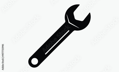 wrench silhouette, wrench silhouette vector, tool icon graphic, spanner shape outline, black white wrench, repair tool symbol, hardware tool icon, minimal wrench design