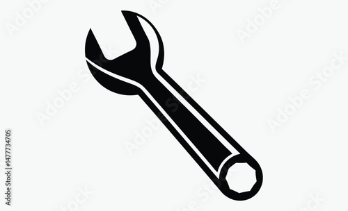wrench silhouette, wrench silhouette vector, tool icon graphic, spanner shape outline, black white wrench, repair tool symbol, hardware tool icon, minimal wrench design