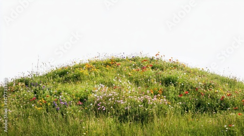 Vibrant hilltop meadow bursting with wildflowers