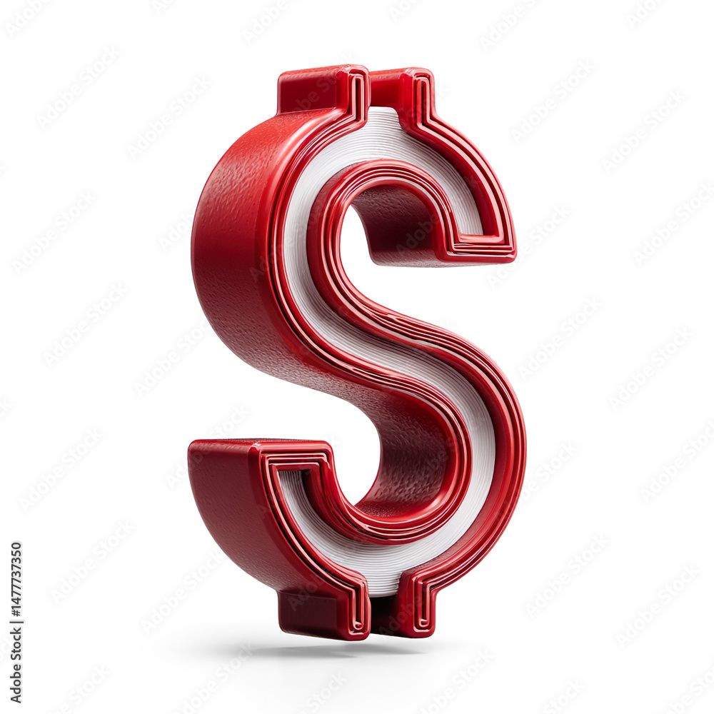Naklejka premium 3D red Dollar Sign Symbol on a Transparent Background