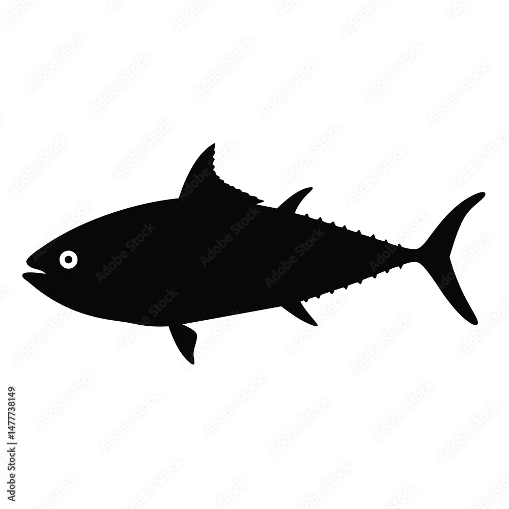 Obraz premium bluefin tuna vector silhouette icon - ideal for fishing logos, seafood icons, and aquatic-themed graphics.