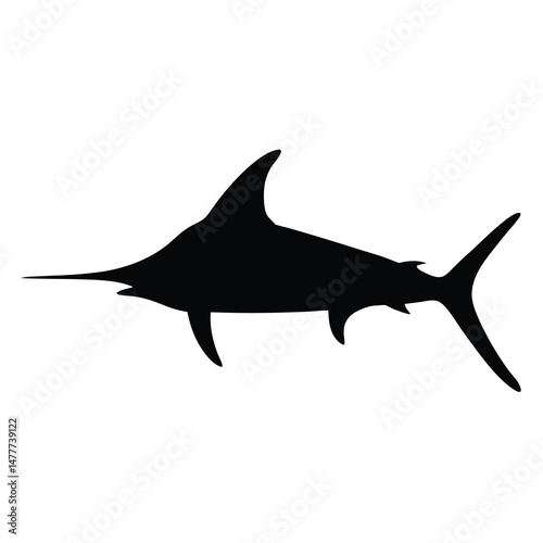 blue marlin vector silhouette icon - ideal for fishing logos, seafood icons, and aquatic-themed graphics.