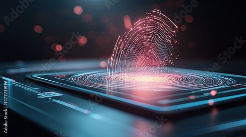 Printer technology conceptual for futuristic printing solutions, modern printer technology conceptual for high-tech efficiency. Futuristic fingerprint recognition interface.