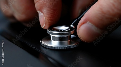 A close-up of a stethoscope placed on a patientâ€™s chest during an exam