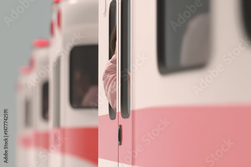 modern ambulances driving through city streets photo