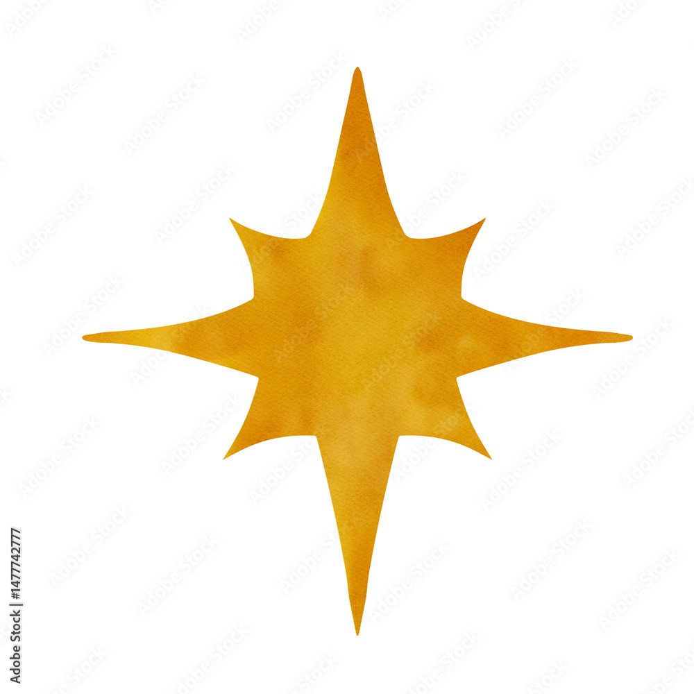 Obraz premium Wonderful delicate yellow star. Hand made digital illustration, isolated object from a large set of cosmic elements. Cute items for kids for the design, decoration and composition of clothes, room