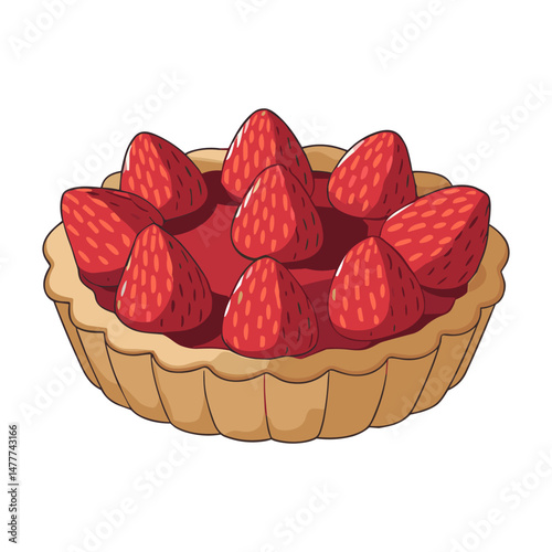 Colorful cartoon doodle style strawberry tart vector illustration featuring luscious berries
