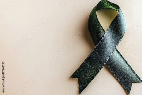 Elegant teal ribbon forms a loop, creating texture and conveying depth against soft backdrop