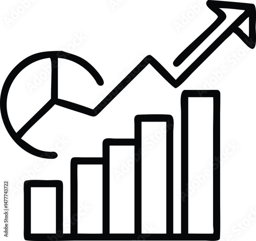 Business financial growth bar chart illustration with red arrow pointing up