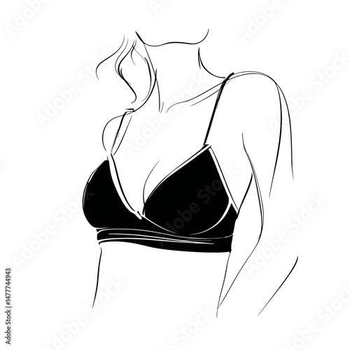 vector sketch woman in bra on white background .Generative AI
