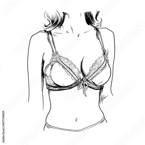 vector sketch woman in bra on white background .Generative AI