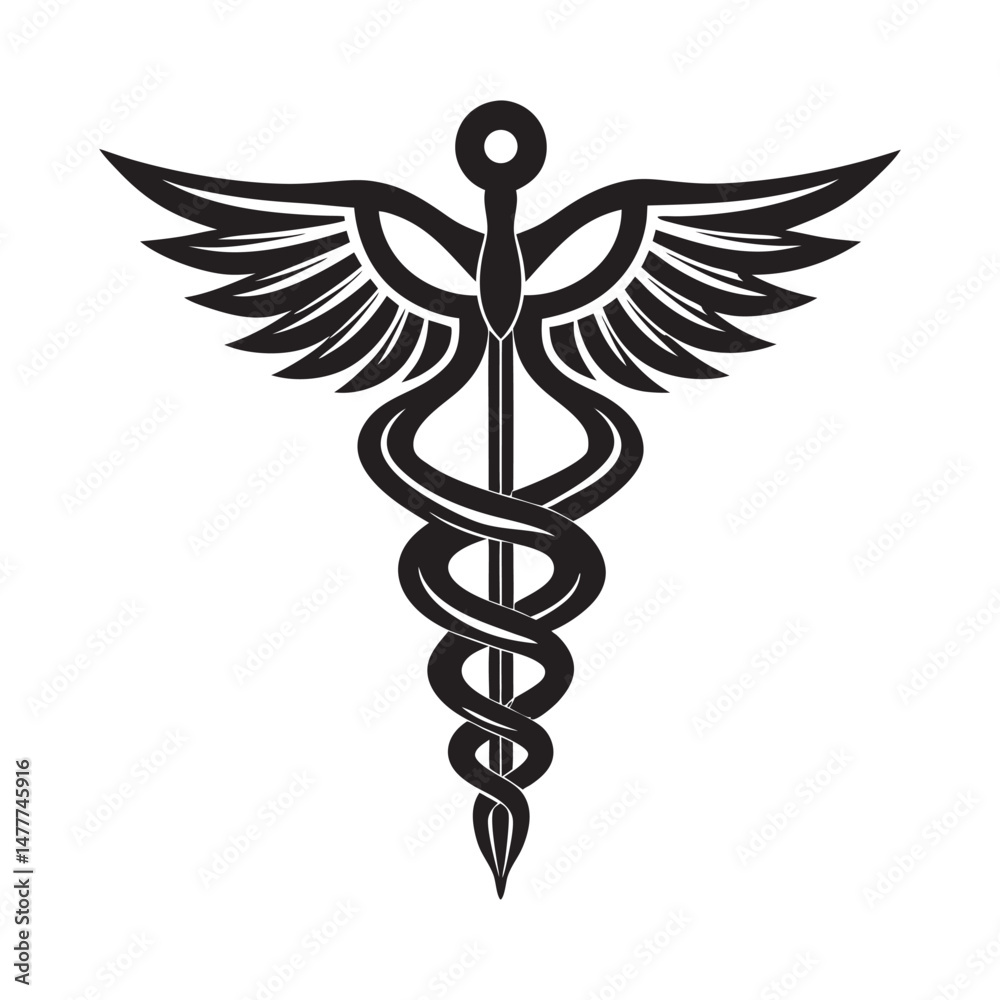 Simple caduceus symbol with clean vector lines on white background Simple caduceus symbol with clean vector lines on white background