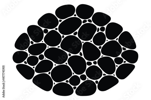 A seamless black and white pattern of honeycomb hexagons, adorned with beads, wine bottles, and glasses, creates an artistic decorative tile