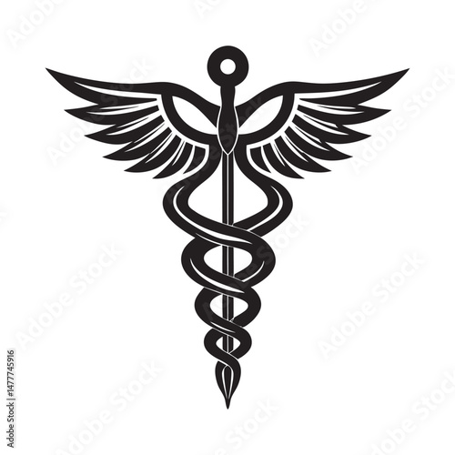 Simple caduceus symbol with clean vector lines on white background