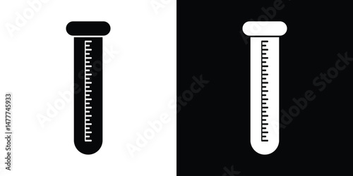 Outline Illustration of Test Tube with Measurement Markings on Black and White Background
