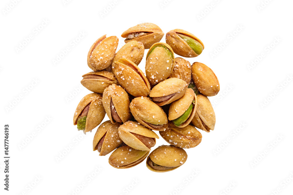 Obraz premium Pile of roasted, salted pistachios isolated against a image transparent background