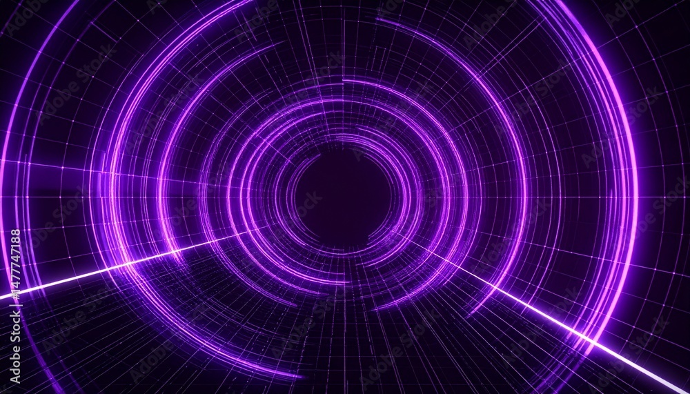 Fototapeta premium Abstract illustration of a glowing tunnel with futuristic circular lines