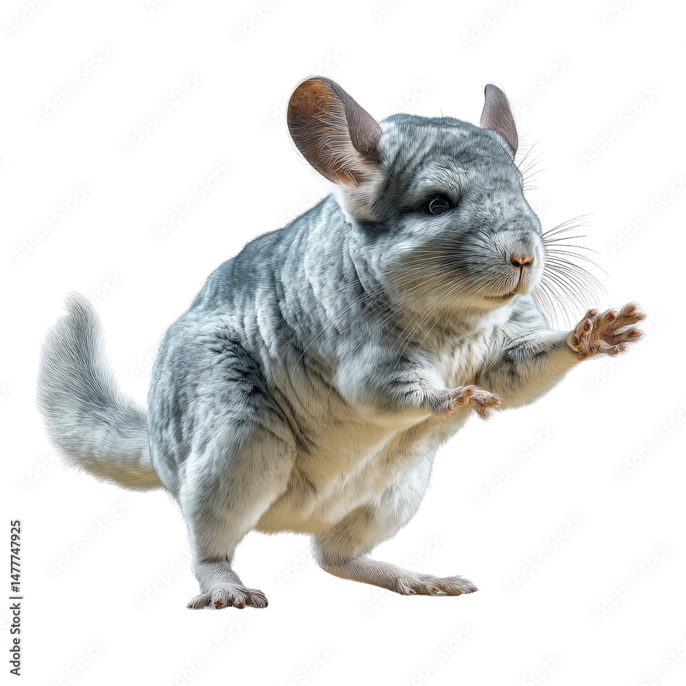 Obraz premium Chinchilla playing joyfully indoor setting wildlife photography soft lighting close-up perspective