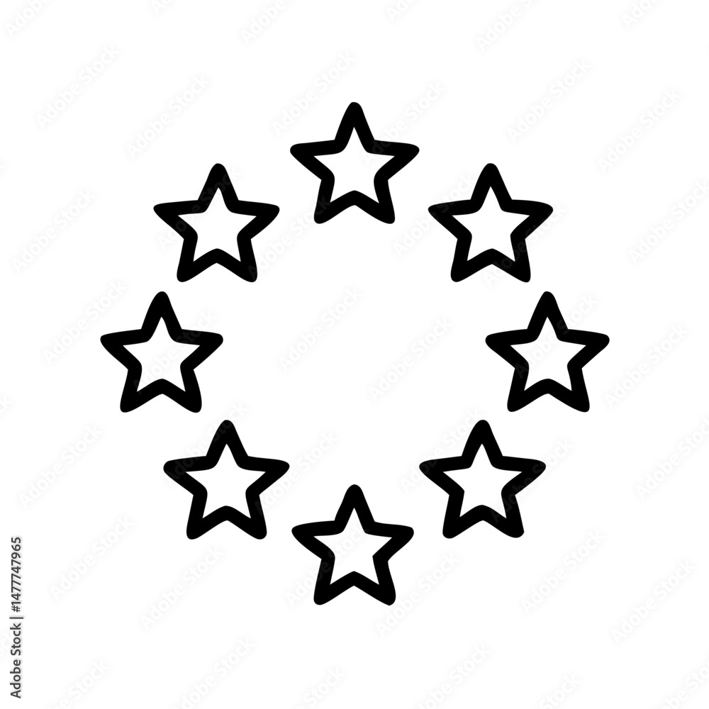 Eight star organized circular pattern creating a ring or wreath on transparent background, used as icon for design and application. Eight star organized circular pattern creating a ring or wreath on transparent background, used as icon for design and application.