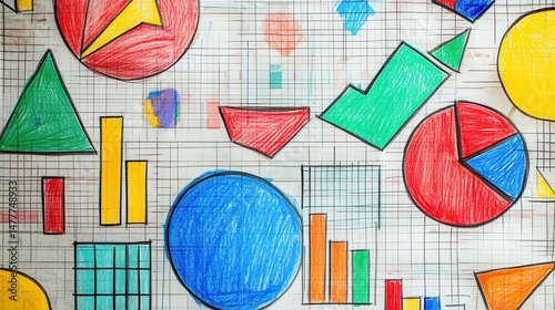 Expressive hand-drawn business concept art featuring KPI tracking illustrations, organizational structure diagrams, and innovative solution brainstorms.