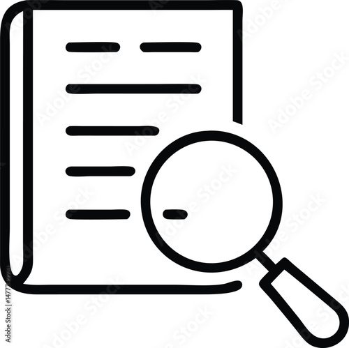 Vector magnifying glass icon on paper for search, exploration, and zoom