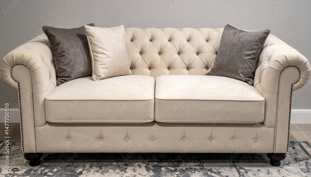 Fototapeta premium elegant beige tufted sofa with cushions