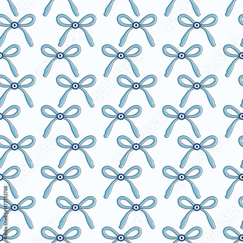 Blue Coquette Bows Evil Eye Seamless Pattern