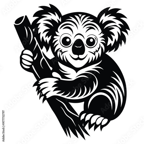 Koala silhouette vector, koala clinging to tree silhouette vector illustration, Minimalist Koala Silhouette
