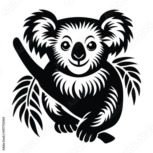 Koala silhouette vector, koala clinging to tree silhouette vector illustration, Minimalist Koala Silhouette
