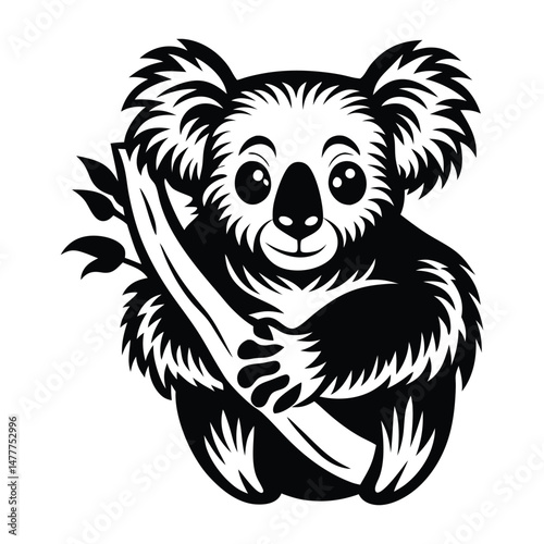 Koala silhouette vector, koala clinging to tree silhouette vector illustration, Minimalist Koala Silhouette