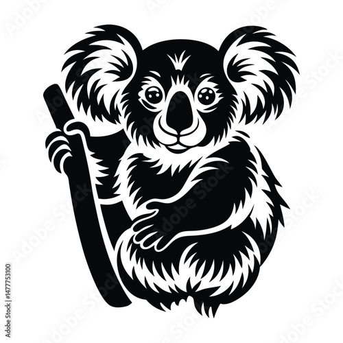 Koala silhouette vector, koala clinging to tree silhouette vector illustration, Minimalist Koala Silhouette