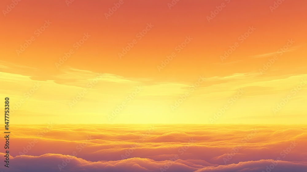 Obraz premium Golden Sky Sunset Cloud sky background in Evening gold Sky Hour with Romantic Orange Yellow Warm Sun Light Summer season Horizon landscape sundown : Generative AI