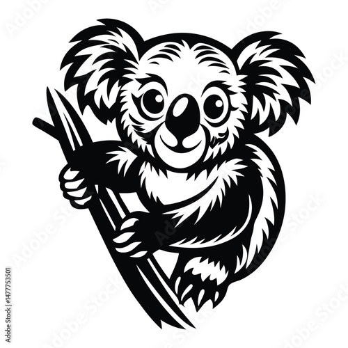Koala silhouette vector, koala clinging to tree silhouette vector illustration, Minimalist Koala Silhouette