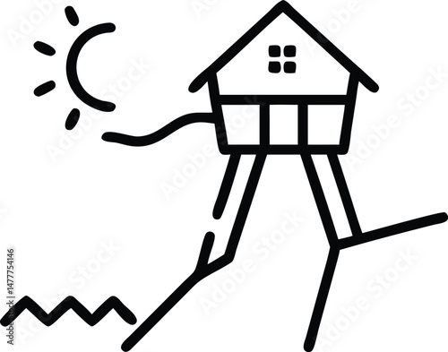 Vector illustration concept designs for residential properties, including a whimsical house in the sky and a cozy home in the woods with a bird