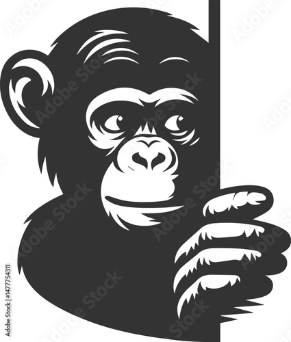 Black isolated artwork vector silhouette of a chimpanzee