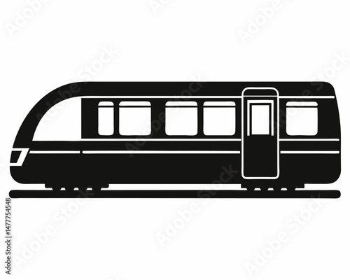 Modern Train Silhouette Vector Icon – Black and White High-Speed Railway Illustration
