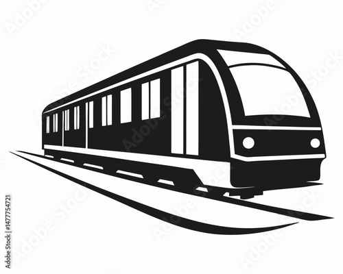 Modern Train Silhouette Vector Icon – Black and White High-Speed Railway Illustration