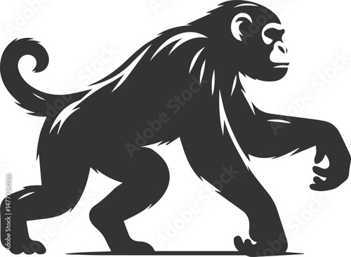 Black isolated artwork vector silhouette of a chimpanzee