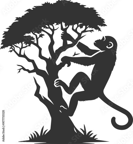 Black isolated artwork vector silhouette of a chimpanzee