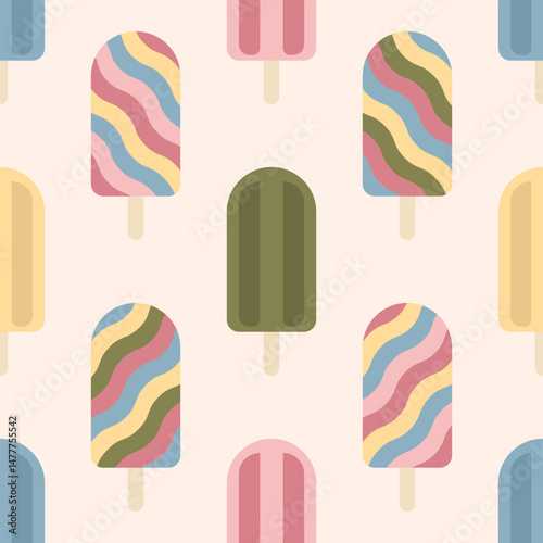 Colorful Ice Cream Popsicles Seamless Pattern