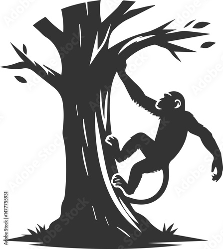 Black isolated artwork vector silhouette of a chimpanzee