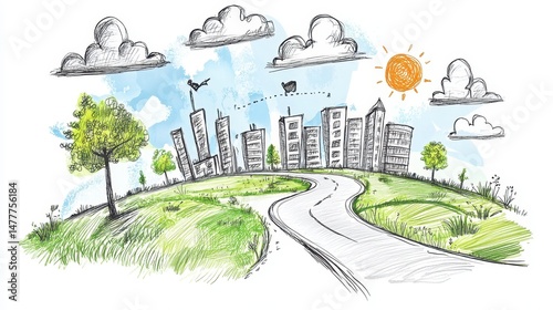 Hand-drawn business concept illustrations featuring strategic roadmaps and innovative solutions.