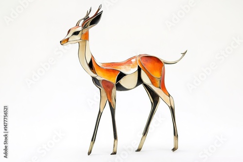 A graceful gazelle standing on slender legs, its features detailed and isolated against a pure white backdrop