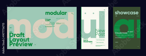 Clean visual system with dynamic type blocks and strong contrast. Modernist composition with modular columns and minimal grid style.