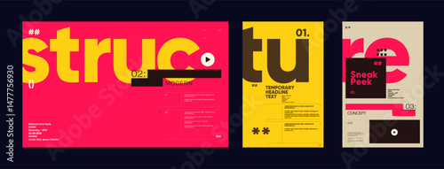 Bright typographic layout with expressive color palette and oversized fonts. Clear structure and modular zones suggest contemporary visual thinking.