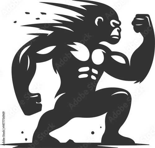 Black isolated artwork vector silhouette of a chimpanzee