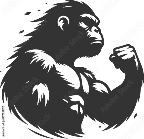 Black isolated artwork vector silhouette of a chimpanzee